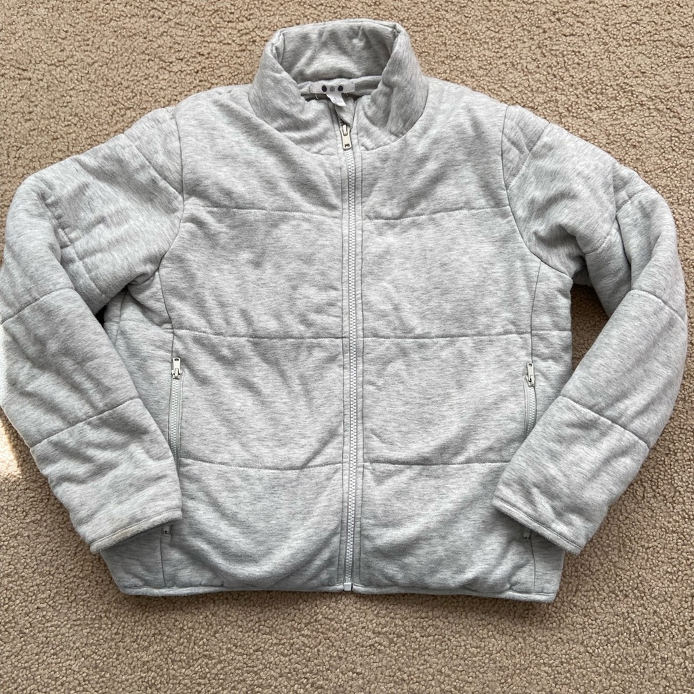 Three Dots Light Gray Quilted Puffer Jacket